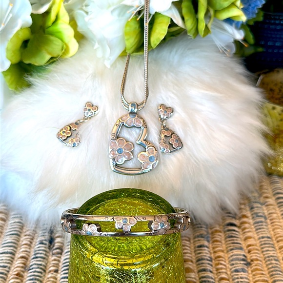 Brighton FLOWER POWER Pink blue lime Retro design Necklace 2 Bracelets Earrings - Picture 5 of 16